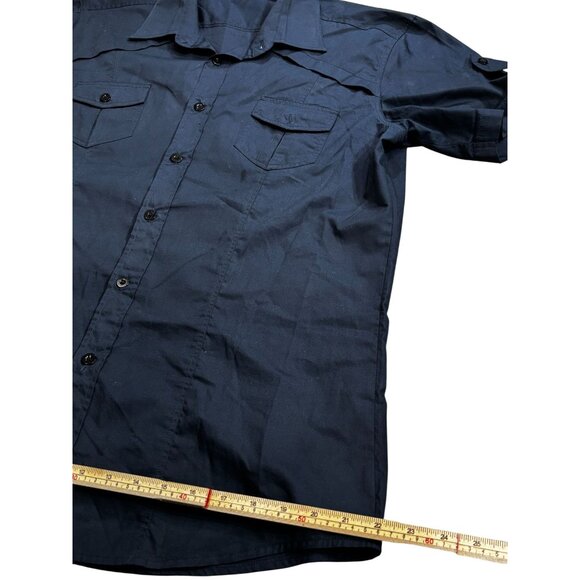Paul Jones Mens Navy Blue Button-Up Short Sleeve Shirt XL - Picture 8 of 9